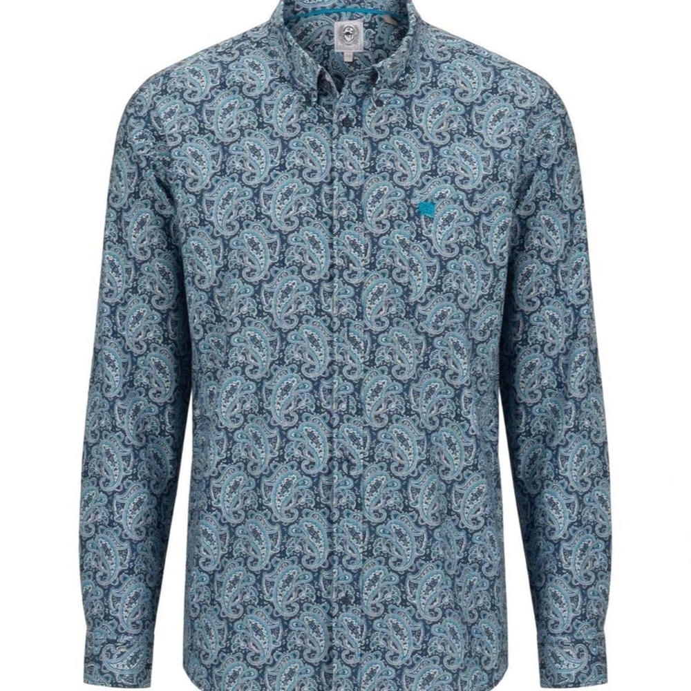 Cinch Mens Blue Teal Paisley Long Sleeve Western Button Down Shirt L